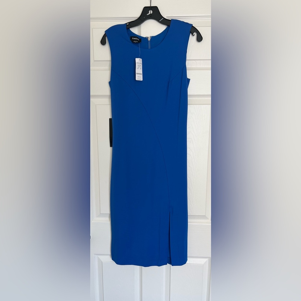 Bebe Blue New with Tags Midi Dress with left thigh slit and rainbow zipper